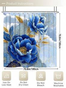 1/3/4 件套浴帘浴室套装，蓝色花卉图案，防水耐用配件，带 12 个挂钩 - 包括马桶座套、浴垫和地毯 - 防滑涤纶面料 - 可水洗 - 非常适合节日装饰、家居/卧室/房屋/西式装饰。 - 彩色 - 查看 6