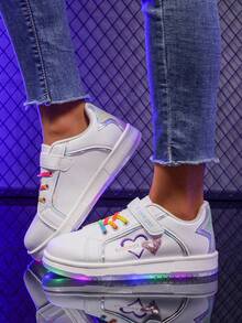 1双可爱卡通LED发光透气运动鞋，男女童均适用 - 休闲、减震、四季皆宜防滑户外跑步和步行鞋 - 白色 - 查看 9