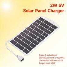 便携式太阳能板 5V 2W 带 USB 接口，迷你太阳能板，坚固耐用，适合户外露营、徒步旅行和其他户外活动，可为手机、移动电源充电。