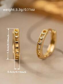 1 Pair Elegant Heart-Shaped Earrings, Suitable For Women As Jewelry For Valentine's Day Or Weddings - Yellow Gold - View 7