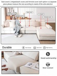 1pc Stretch Thickened Sofa Seat Cushion Cover, Modern Minimalist All Season Universal Thick Non-Slip Full Cover Dust-Proof Washable Slipcover, Pet-Friendly Protective Cover For L-Shaped Sofa And 1/2/3/4 Seat Sofas - Beige - View 9