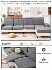 1pc Stretch Thickened Warm Sofa Cover, Non-Slip Full Coverage Sofa Seat Cover, Suitable For All Seasons, Fabric Thickened Sofa Slipcover, Machine Washable, Pet Friendly, Protects Sofa, Adjustable For Corner Sofa, Applicable To Bedroom, Office, Living Room Combination And L-Shaped Sofa Blanket And 1/2/3/4 Seat Covers - Dark Grey - View 11