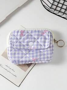 一款绗缝印花蝴蝶结相机包/CCD收纳包/相机包，迷你可爱方形化妆包，相机防尘收纳包，相机袋，女士口红和卫生巾收纳袋，小型拉链化妆包，零钱包。适用于存放黑卡相机，简约便携，防摔防刮，多用途户外使用。