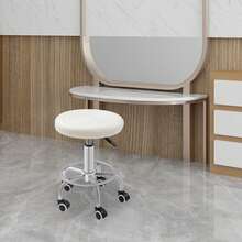 Ergonomischer Rollhocker mit Rückenlehne, 360° Drehbar & Höhenverstellbar, Komfortabler PU-Leder Arbeitshocker mit Rollen für Friseur, Kosmetik, Tattoo, Praxis & Büro Weiß - Weiss - Übersicht 8
