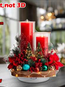 1 Stück Vintage Weihnachtskerzen Tischdekoration, multifunktionale rote Kerze Tischdekoration, Blumenmotiv, Acryl 2D flaches Material, geeignet für Zuhause, Café, Büro Dekoration, perfektes Wintergeschenk zu Weihnachten, Thanksgiving, Valentinstag Weihnachtsdekoration Zuhause Weihnachtsgeschenke Weihnachtsdekoration