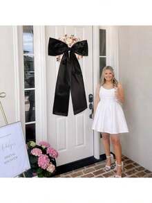 1pc Large Satin Bow Decor, Available In Black/Pink/Gold/White/Light Blue/Light Purple, Suitable For Birthday Party, Wedding, Room Decoration - Multicolor - View 5