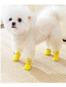 2双秋冬宠物狗袜，黄色大眼睛设计，防滑点状，适合泰迪熊和其他宠物 - 黃色 - 查看 4