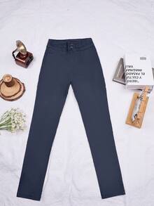 High Waist PU Leather Skinny Pants - Navy Blue - View 7