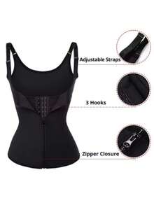 Women's Waist Training Corst | Adjustable Shoulder Straps And Steel Bone Support | Double Compression Body Shaper, With Zipper Closure | Fashionable Black, Smooth Latex Fabric | Abdominal Control Vest, Can Enhance Posture And Waist Circumference, Body Shaping Clothing | Safety Zipper Seal |, Abdominal Shaping Clothes - Black - View 6
