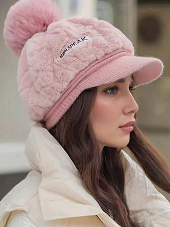 Trending Korean Style Autumn/Winter Rabbit Fur Beret Hat, Cute Furball Warm Windproof Hat, Thick & Fashionable Versatile Women Beanie