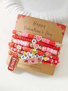 8pcs/Set Christmas Snowflake, Santa Claus, Heart, Star Beaded Bracelet Set, Colorful Beads "MERRY" Letter Charm, Suitable For Christmas Party, Daily Wear, Special Gift For Women - 多色 2 - 查看 3