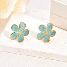 New Stainless Steel Non-Fading 5-Leaf Flower Stud Earrings, Fresh & Sweet 7-Color Flower Earrings, Lucky 5-Leaf Clover Earrings Suitable For Women & Girls, Delicate Flower Pendant Earrings With Soft & Elegant Design, Fashionable 7-Color Decorative Earrings - Wedding Party Jewelry, Exquisite & Cute Accessories For Carnival, Christmas, Valentine's Day, Mother's Day, Suitable For Daily Wear And Gatherings - Gold - View 12