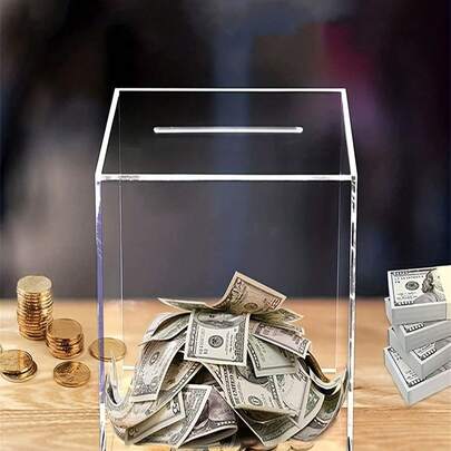 4.72 x 4.72 x 4.72 英寸/12 x 12 x 12 厘米成人存钱罐，透明亚克力材质，不可开启，现金盒，成人存钱罐，万圣节/感恩节/生日/毕业礼物