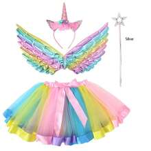 1pc/2pcs/1set New Christmas Party Performance Costume Cosplay Set, Includes Unicorn Headband, Angel Wings, Colorful Tutu Skirt, Magic Wand, Suitable For Halloween, Christmas Carnival Masquerade Ball