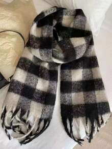 1pc Women's Plaid Reversible Scarf, Soft Cashmere Feel, Warm Wrap Shawl, Fashionable Autumn/Winter Accessory - Dark Beige - View 3