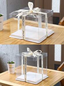 1 pieza Caja de embalaje para fiestas y vacaciones, Caja de almacenamiento de regalos de Halloween/Navidad, Caja de pastel de cumpleaños de 4/6/8/10/12/14/16 pulgadas, Caja de embalaje de regalo de cumpleaños portátil 3 en 1 (Color de cinta enviado al azar) - Blanco - Ver 9
