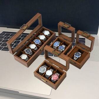 6-Slot Walnut Wooden Watch Box, Home Watch Storage Case, Wristwatch Display Box