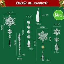 yAdornos para Arbol de Navidad 18Pcs Acrilico Copos de Nieve Carambano y Gotas Colgantes Navideños Cristal Decoracion para Árbol Navideño Color Transparente - Color transparente - Ver 4