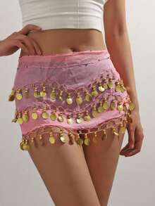 1 st höfthalsduk för magdans, söt magdanskjol med myntdekorationer, höfthalsduk/bälte i egyptisk stil för magdans, magdanshalsduk i chiffong för kvinnor, lämplig för yoga, zumba, magdans, höfthalsduk för kvinnor med fransar, paljettkjol med holografisk franskjol - denimoutfit för kvinnor | strandklänning, karneval, fest - Multifärgad - Visa 17