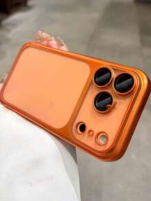 1pc Minimalist Ice Feel Clear Matte Electroplated Camera Protection Case Compatible With IPhone 17 Pro Max Plus Transparent With Lens Film - Orange - View 1