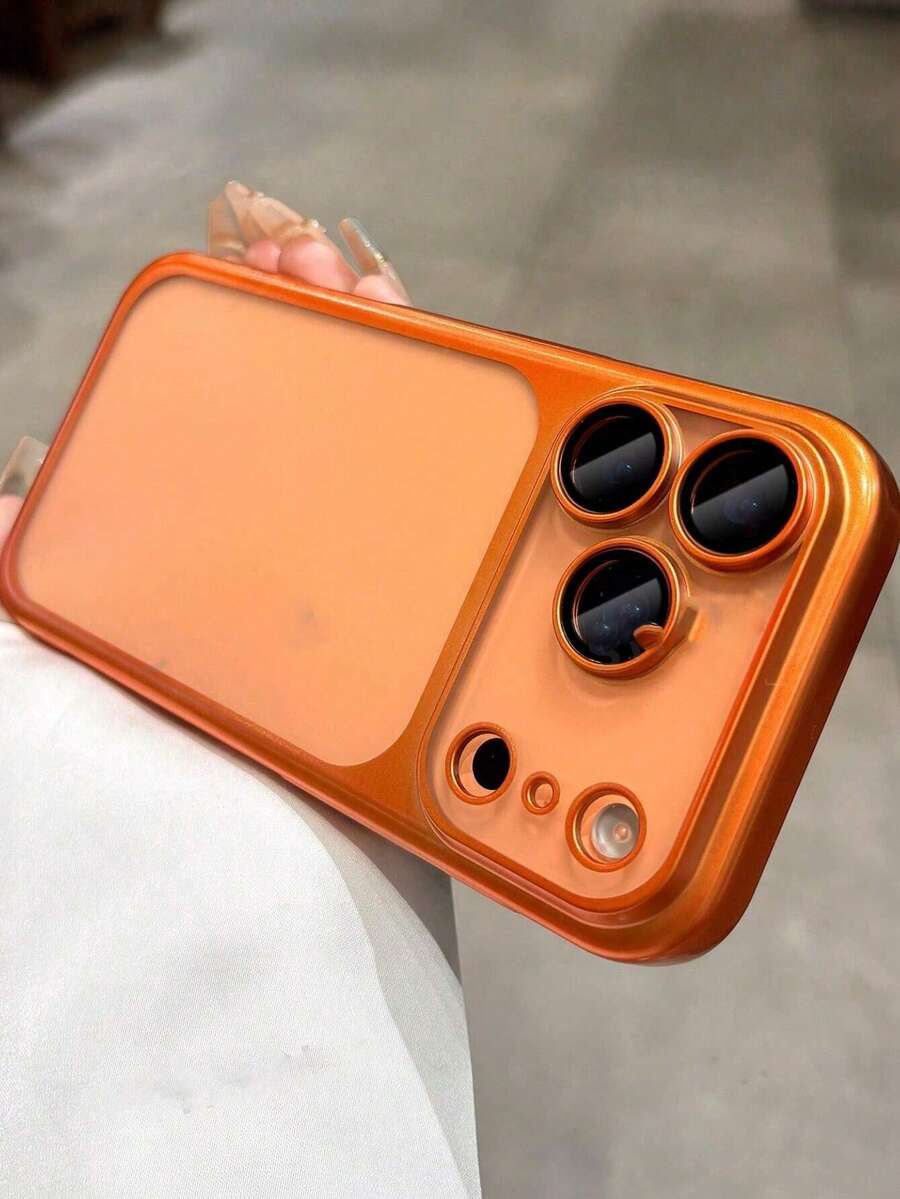 1pc Minimalist Ice Feel Clear Matte Electroplated Camera Protection Case Compatible With IPhone 17 Pro Max Plus Transparent With Lens Film - Orange - View 1