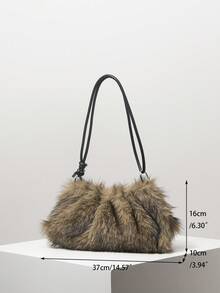 Random Pattern Tote Bags For Ladies, Shoulder Bag, Fur Purse, Brown Purse, Hobo Bag, Ruched Bag Work Bag Women, Gifts For Women, Suitable For Autumn/Winter, Daily, Dating, Shopping, Work, Afternoon Tea - Brown - View 7