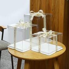 1 pieza Caja de embalaje para fiestas y vacaciones, Caja de almacenamiento de regalos de Halloween/Navidad, Caja de pastel de cumpleaños de 4/6/8/10/12/14/16 pulgadas, Caja de embalaje de regalo de cumpleaños portátil 3 en 1 (Color de cinta enviado al azar) - Blanco - Ver 5