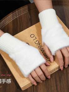 1 Pair Unisex Premium Super Soft Faux Fur Half Finger Gloves - Touchscreen Capable, Warm Thermal Lined, Elegant & Fashionable, Multiple Colors Available, Suitable For Study/Office/Daily/Cycling And Various Occasions, Versatile Fashion Accessory - Multicolor - View 6
