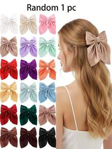 1/10 Pcs Random: Silky Satin Large Hair Bows, Elegant Hair Ribbons, Sweet Bow Hair Clips – Versatile Hair Accessories For Daily Outings, School, Parties & Vacations., Claw Clips, Hair Slide, Hair Barrettes - Multicolor - View 5