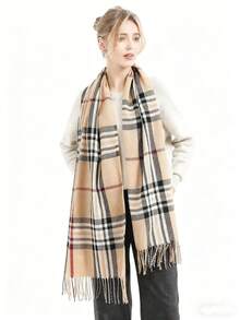 1pc Classic Plaid Scarf, Boyfriend Style Scarf, Warm Men's Scarf, Reversible Unisex, Birthday Gift, Men's Autumn/Winter Accessory Scarf - Multicolor - View 3