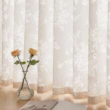 1件装现代法式复古镂空白色幻影蝴蝶薄纱窗帘，卧室客厅阳台高端半透明不透光防勾丝防紫外线遮阳帘，带金属环 - 米色 - 查看 7