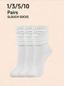 1/3/5/10 Pairs Women's White Slouchy Crew Socks, Warm Thick Knit Socks For Fall/Winter, Back To School - Multicolor - View 1