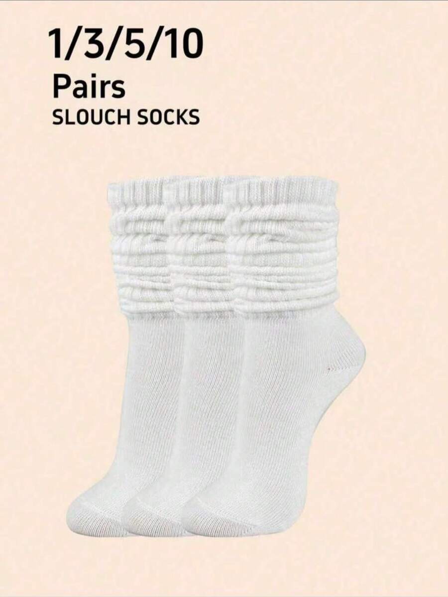 1/3/5/10 Pairs Women's White Slouchy Crew Socks, Warm Thick Knit Socks For Fall/Winter, Back To School - Multicolor - View 1