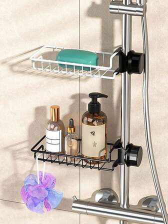 1/2 件套水龙头支架，带海绵架、肥皂和刷子托盘 - 高度和方向可调节，非常适合浴室和淋浴间存放毛巾和洗发水，浴室配件