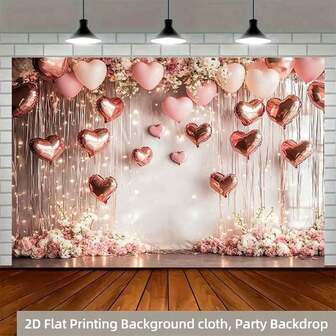 2D flach, 1 Stück Valentinstag Polyester Hintergrund, klassischer Stil, Polyester, romantisches Liebes- und Rosenblätter-Design, geeignet für Fotografie, Porträts, Kuchentisch, Studioprops, Familienfeiern, Feiertags-Fotografie