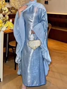 Liyacollection 闪亮蝴蝶长袍，场合长袍，派对礼服，休闲长袍，日常礼服，端庄时尚长袍，卡夫坦长袍 - 淺藍色 - 查看 5