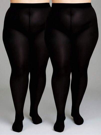 2 Pairs Pack Women's High-Elastic Plus-Size Tight Shiny Silky Pantyhose