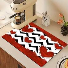 1 buc covoraș de uscare a vaselor de Ziua Îndrăgostiților, covoraș absorbant de uscare, cadou de Ziua Îndrăgostiților, decor de bucătărie, covoraș pentru aparat de cafea, covoraș de scurgere manual pentru cafetieră, covoraș de podea pentru bucătărie, covoraș pentru masă, covoraș de uscare a vasei pentru blat de bucătărie, covoraș pentru micul dejun, covoraș de uscare antiderapant rezistent la căldură, covoraș de uscare cu diatomit, ascunde petele, covoraș de uscare de bucătărie super absorbant, covoraș pentru suport de vase ușor de curățat, potrivit pentru bucătărie, masă, cafenea, bar, sărbători, petreceri, decor de casă, cadouri de sărbători