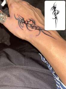 1pc 7-14 Days Lasting Herbal Temporary Tattoo, Halloween Knife Edge Mysterious Design Tattoo Sticker, Cool & Personalized For Men, Waterproof Temporary Tattoo Sticker Suitable For People