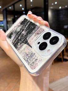 1个时尚独特的巴黎埃菲尔铁塔、报纸、字母图案透明TPU软手机壳，兼容 17/17Pro/16/16pro/16plus/15/15promax/15pro/11/12/13/14promax/12mini/13mini/11pro/11promax/12pro/12promax/13pro/13promax/14pro/14promax - 彩色 - 查看 4