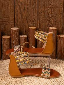 Cross-Strap Bohemian Style Embroidered Retro Open Toe Sandals For Women, Summer New Arrival - Brown - View 8