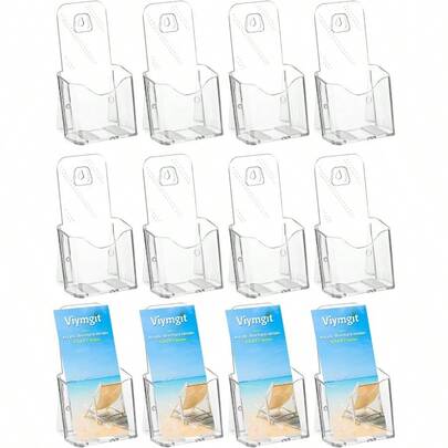 HAWTBrochure Holder Stand 12 Pack 4 Inches Acrylic Pamphlet Display Stand Wall Mount/Countertop Clear Plastic Trifold Rack Card Holder For Organizer Flyer Leaflets Document Literature