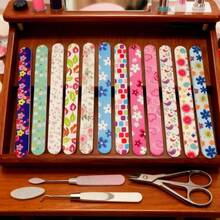 XAPY 24 Nail Fi Cod Emory Plate Nail Fi Double Sided 180 Grains Essional Manicure Emory Plate Buffer Pedicure Tools Nail Shaping Polishing Fi Flower Series Count 24 100/180 Grit - Apricot - View 3