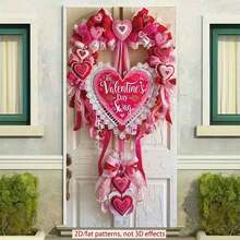 2D Flat, 1pc Valentine's Day Festive Cartoon Wreath - Polyester Fiber, No Power Required - Perfect For Indoor And Outdoor Decoration - 1PCS - View 6