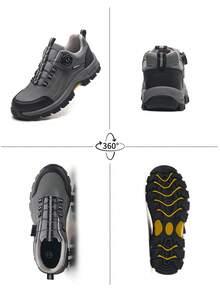 UMBURLLY 男士钢头安全鞋，纽扣设计，防砸防刺，橡胶鞋底，工业工作鞋