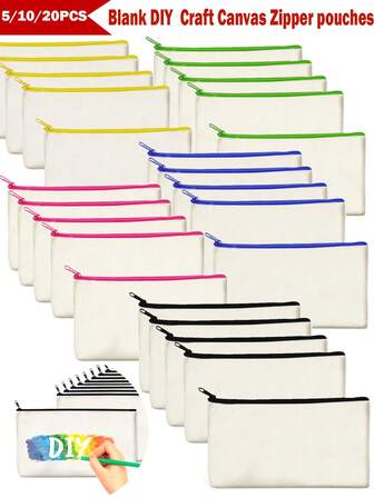 5/10/20/50pcs Set Blank DIY Canvas Tote Bags For Painting, Digital Printing, Crafts. Blank Bags For DIY Customization And Heat Transfer Printing. Portable Cosmetic Bags, Travel Makeup Kits. Gift Sets For Expressing Love And Gratitude. Cute Handbags, Wallets, Snack, Gift Storage Bags With Zipper For Lipstick, Brushes, Skincare