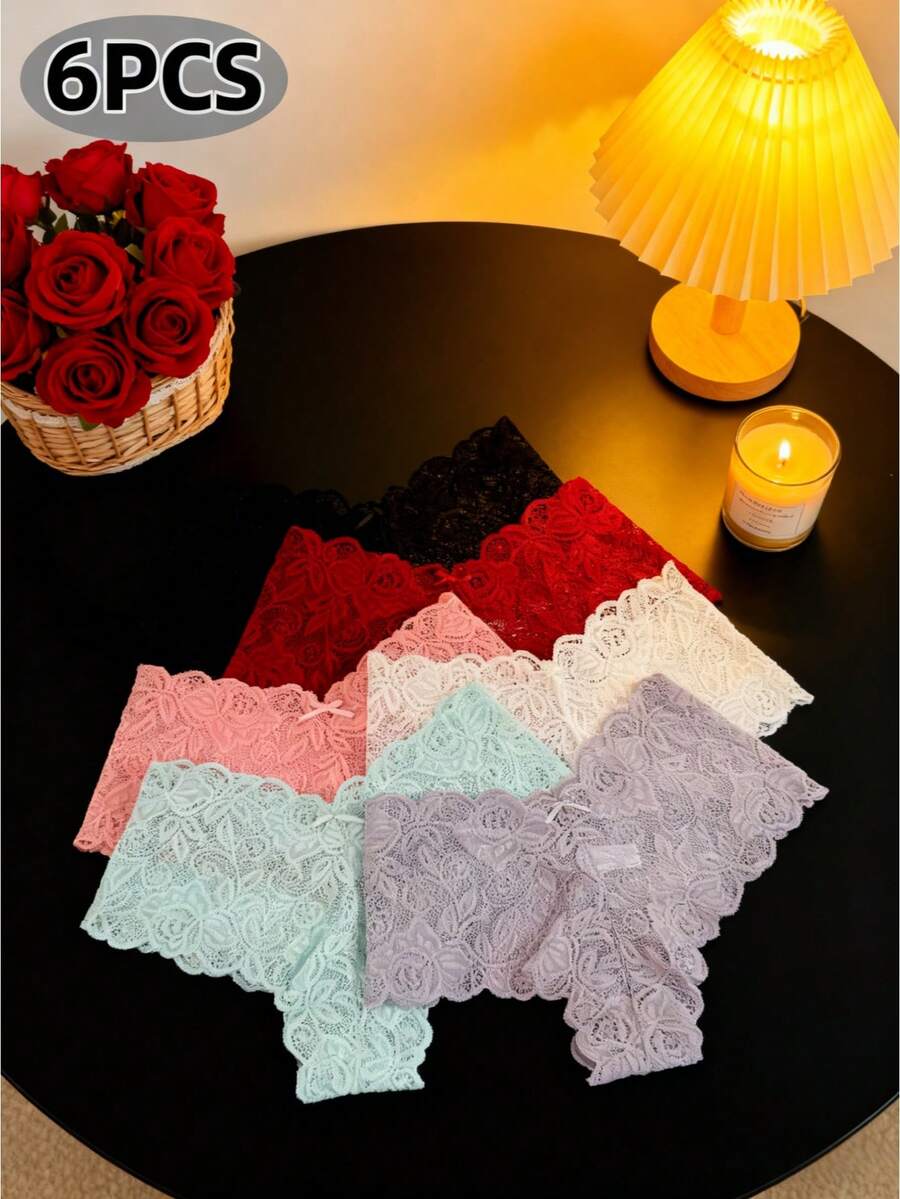 24/18/12/6PCS, New Arrival: Low-Waist Lace Panties Moisture-Wicking And Sweat-Wicking Breathable Low-Waisted  PantiesMix-And-Match Design Sitting For A Long Time Sizes M To XXL Fashionable And Minimalist  Beautiful And Breathable Beach Camping Holiday Work (Going To - 6PCS多色 - 查看 1