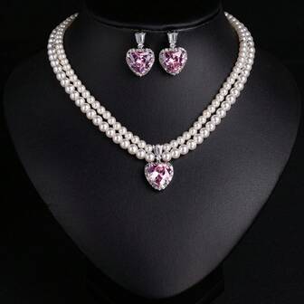 3pcs/Set Fashionable & Elegant Bohemian Style Women Jewelry Set, Includes Pearl Necklace, Pearl Jewelry Set, Handmade Beaded Double-Layer Necklace, Featuring Pearls, Zirconia Inlaid, Suitable For Women, Festivals/Parties/Anniversaries, Autumn/Winter Necklace, Fashion Accessories | Pearl Jewelry Set, Pearl Necklace Set, Gift