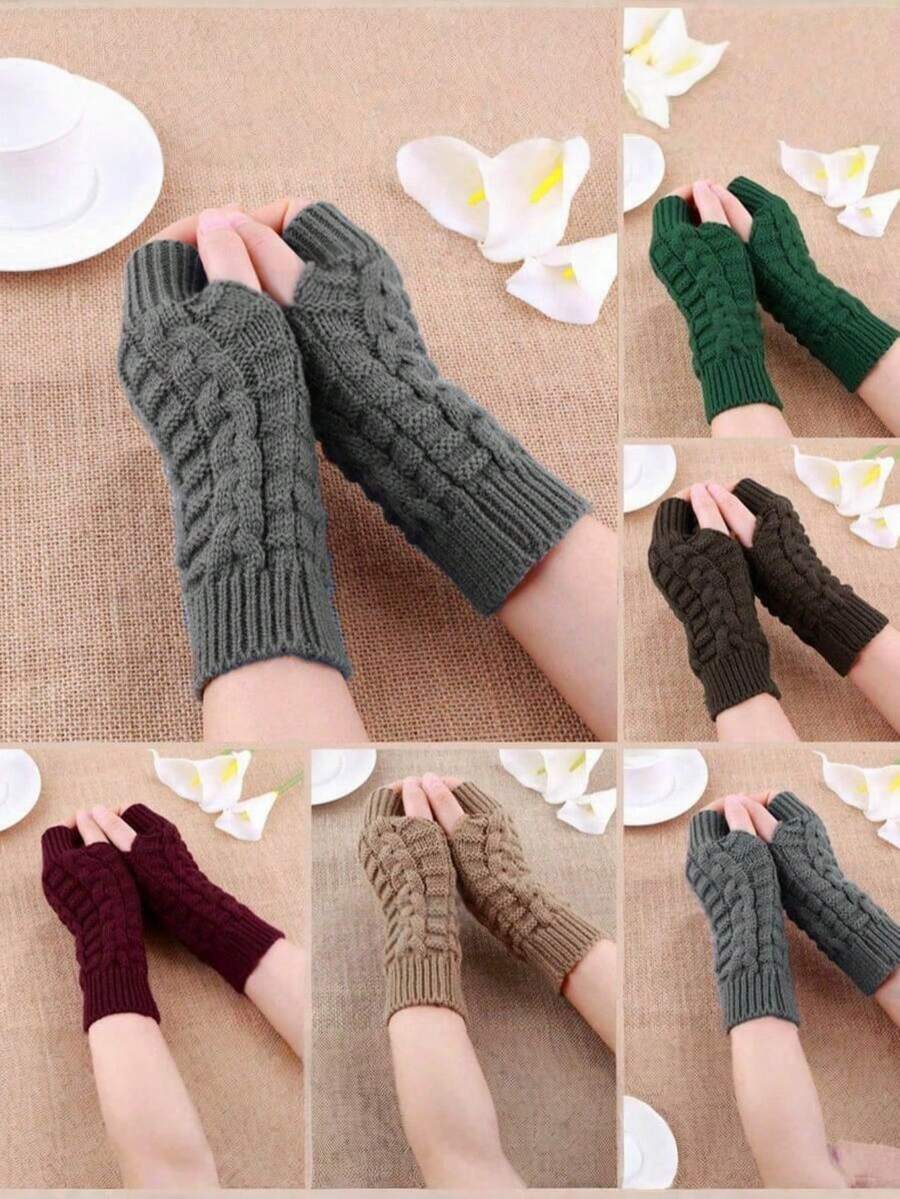 女士半指手套，柔软保暖针织，冬季+冬季装备+手套+小熊+圣诞节 - A - 查看 1