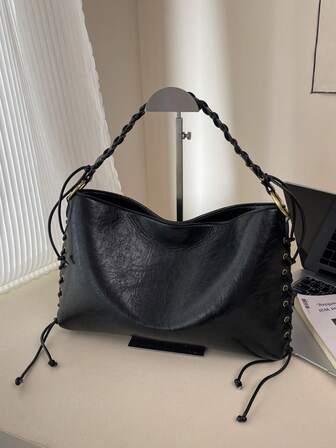 2025春季新款女士包袋大容量金属扣托特包编织手提包女士休闲单肩包度假旅行